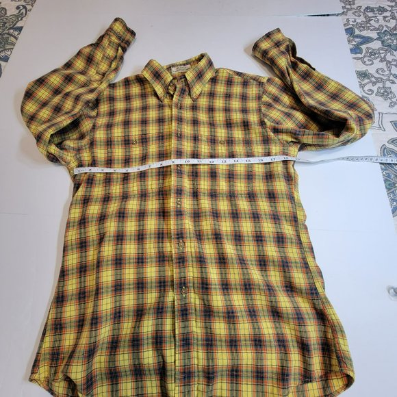 Red Coach Shop at Sakowitz Shirt, Men S, Yellow, Orange &Blue Plaid Flannel, EUC - Picture 7 of 10